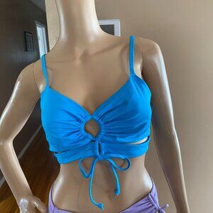 PINK Victoria's Secret Teal Blue Keyhole Cut Out Bikini Top Size L NWT